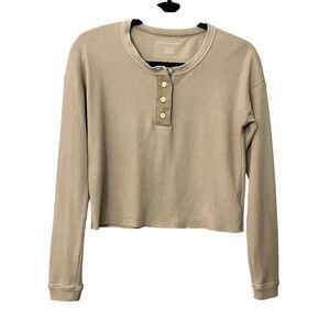 American Eagle long sleeve waffle knit cropped henley top